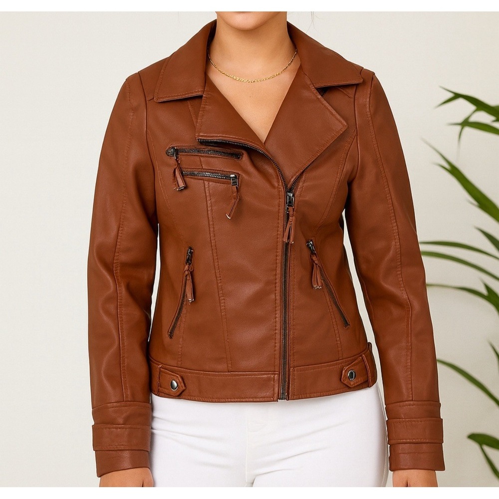 Blue B Vegan Leather Jacket Women's Sz M Racing Coat Black Moto Y2K Fall Bomber